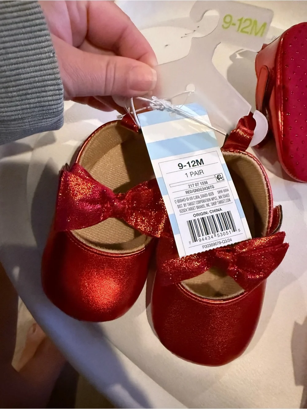 ☀️🌊 Target Shiny Red Baby Mary Jane Shoes with Bow NWT